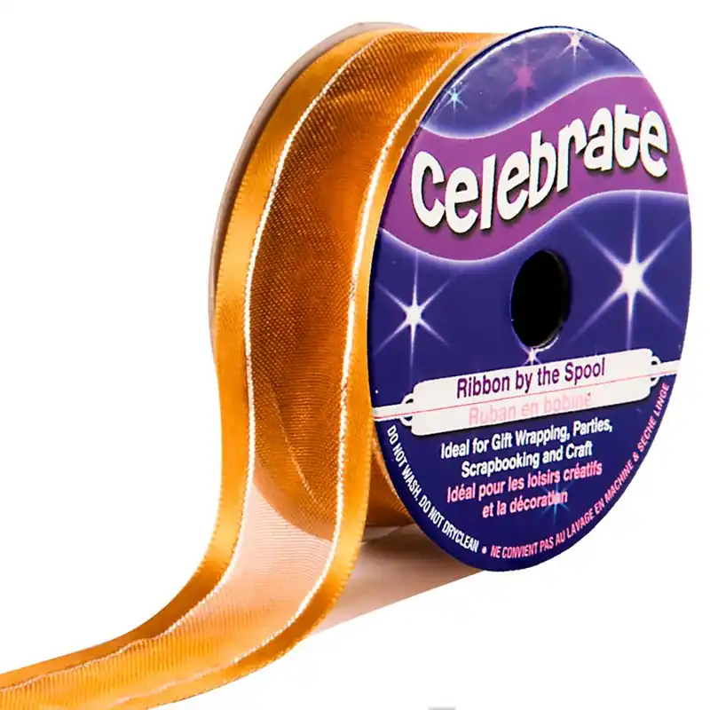 Organza su un rotolo Celebrate Organza con bordi di raso marrone e filo argentato - 20 mm x 4 m | Offerta a tempo limitato