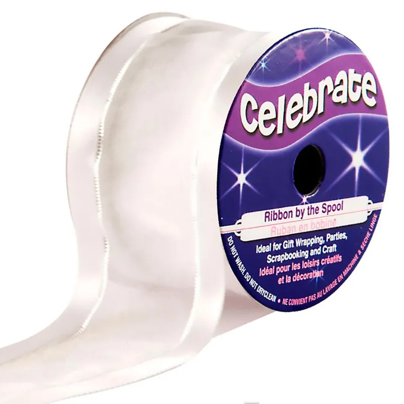 Organza su un rotolo Celebrate Organza con bordo di raso bianco e filo d‘argento - 38 mm x 4 m - Solo pochi pezzi