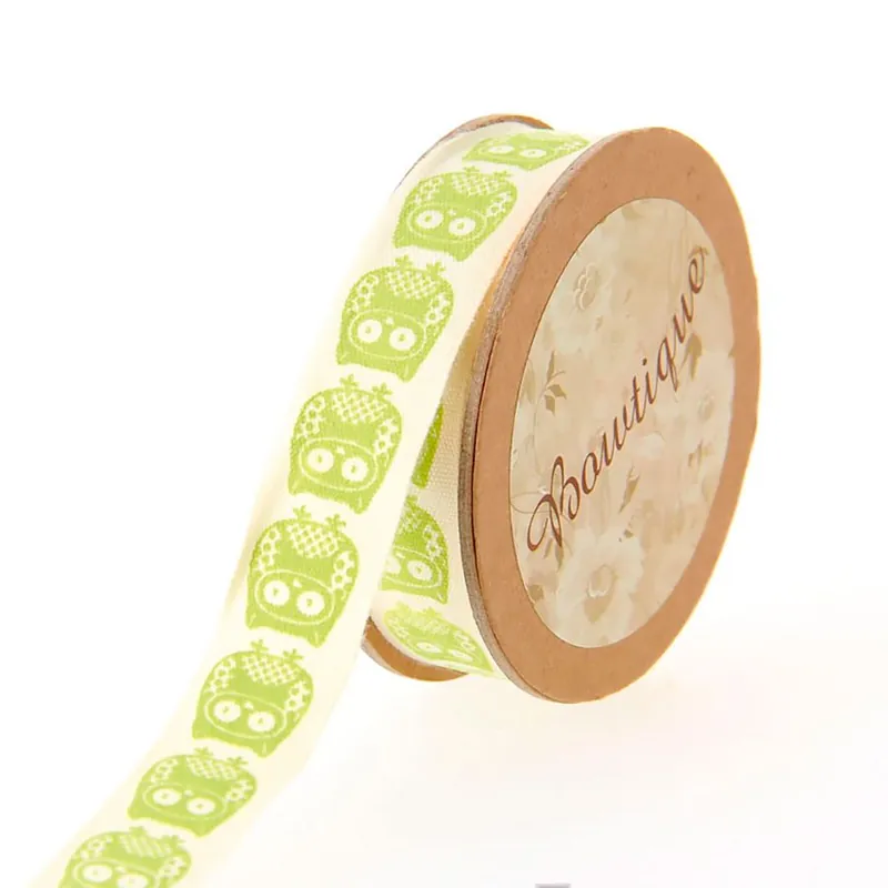 Nastro di cotone su una bobina Bowtique Nastro di cotone stampato gufo verde - 15 mm x 5 m | Bestseller