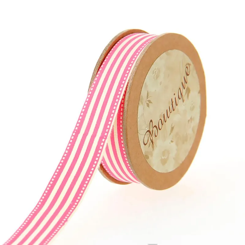 Nastro di cotone su una bobina Celebrate Nastro di cotone stampato a strisce rosa/bianco - 15 mm x 5 m | Promozione