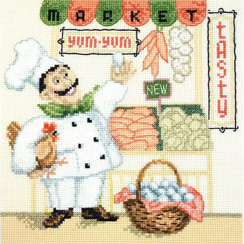 Nuovo prodotto - kit ricamo a punto croce Charivna Mit Happy Chef - Al negozio di alimentari