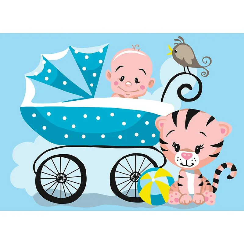 Canovaccio antico Collection d‘Art Bambino nella carrozzina blu - con matassine MOULINE DMC | Buon prezzo