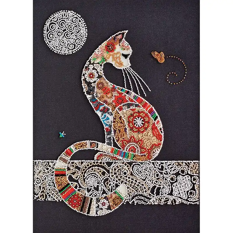 Kit di ricamo con perline Abris Art Gatto e farfalla | Molto apprezzato