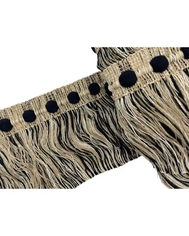 50 Cm Passamaneria Semielastica Bordo Pon Pon Nero Gallone Moda Frangia Cotone Lino Beige Alto 10 Cm - Soddisfatti o rimborsati
