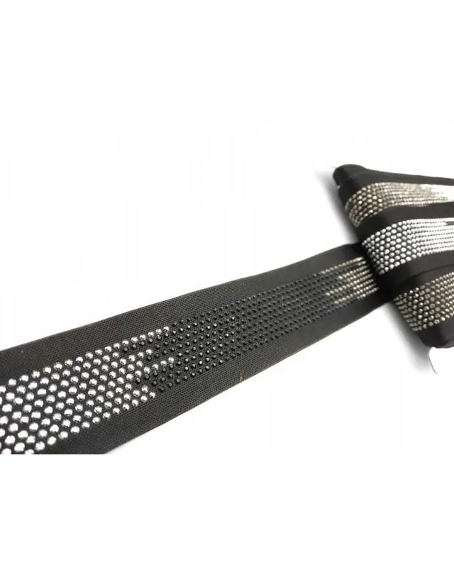 50 Cm Nastro Passamaneria Strass Degradè Nero Argento Alto 35 Mm | Disponibile ora