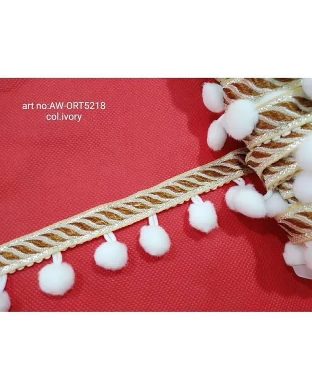 50 Cm Passamaneria Frangia Pon Pon Bianco Lurex Ricamata Bronzo Alta 4 Cm | Solo per poco tempo