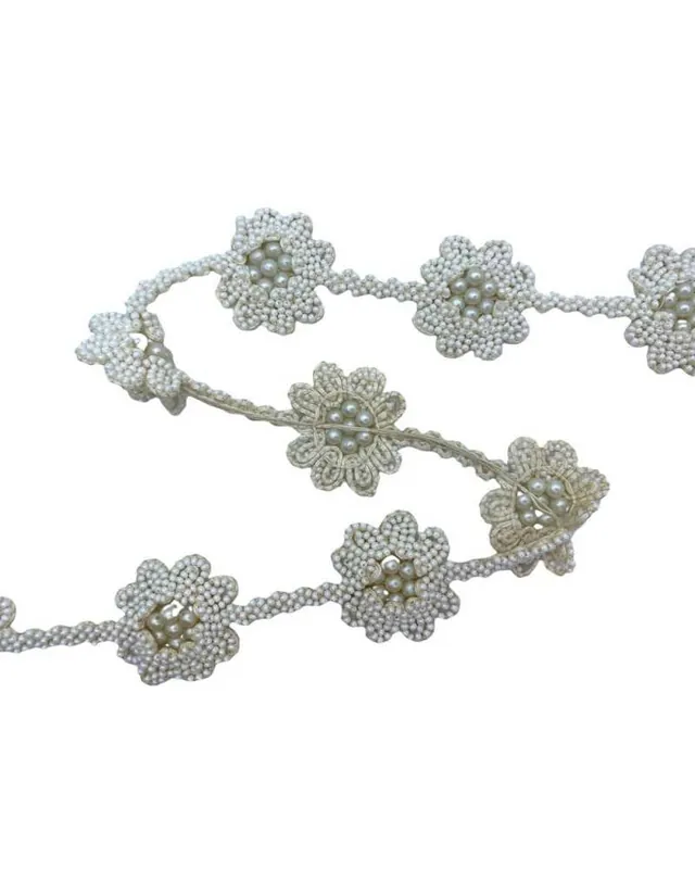10 Cm Passamaneria Perle Bianco Latte Sposa Disegno Fiore Ritagliare Alto 4 Cm | Super prezzo