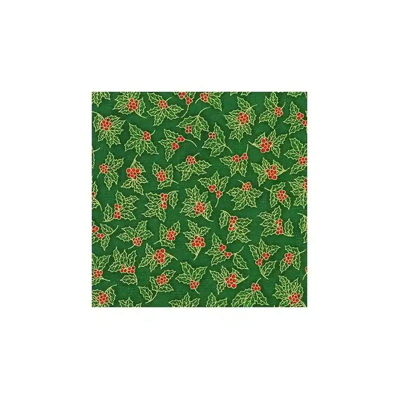 Holiday Charms Green, Holly on Green w/Metallic - Robert Kaufman | Outlet