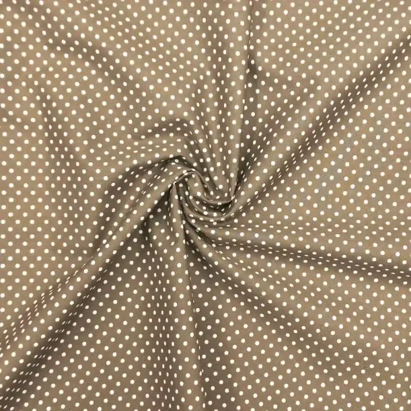 Tessuto marrone nocciola con pois bianchi 3 mm - Stof Basic - Qualità eccellente