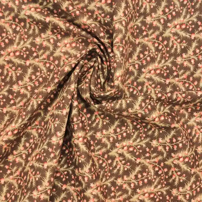 Affrettati | Tessuto marrone con rametti con bacche rosse invernali - Moda Fabrics, Grace