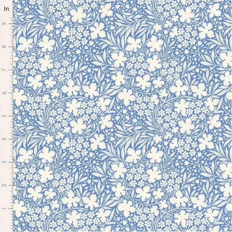 Qualità premium | Tilda Something Blue, Blushbloom Blue,tessuto con tappeto di fiori bianchi su fondo azzurro