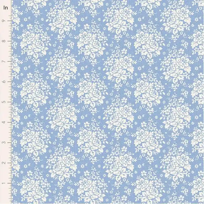 Consegna rapida | Tilda Something Blue, Picknic Sky, tessuto con piccoli bouquet bianchi su fondo azzurro puntinato