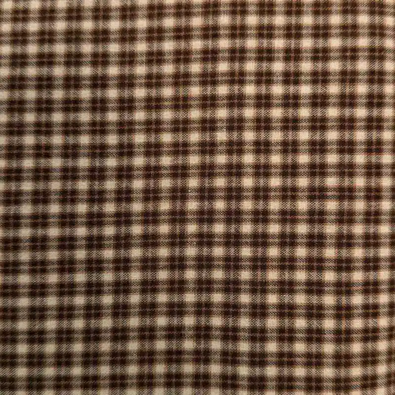 Saldi - Tessuto Giapponese Tinto in Filo, Quadrettato Marrone-Grigio su fondo beige