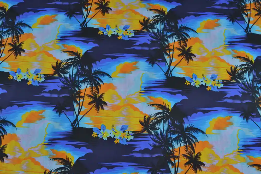 Di tendenza - Cotone stretch a righine con stampa tropicale