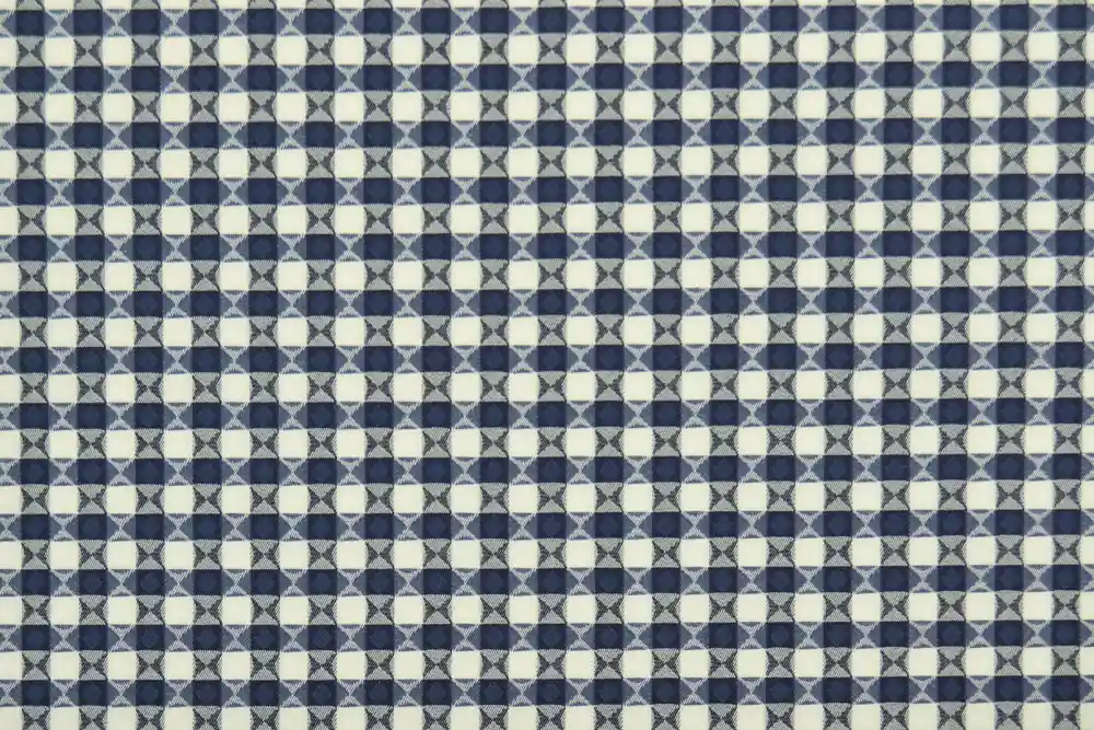 Affare | Cotone stretch a quadri bianco blu con motivo jacquard