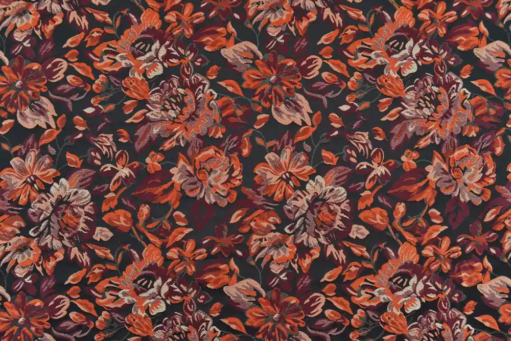 Scorte in esaurimento | Jacquard nero a fiori arancioni e viola