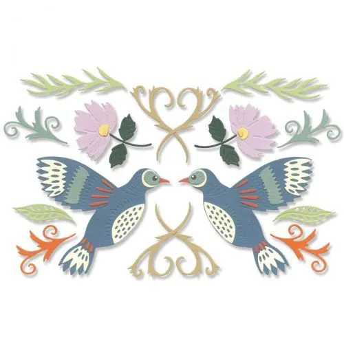 Fustella Sizzix Thinlits "Uccelli e fiori" - 666015 | Buon prezzo